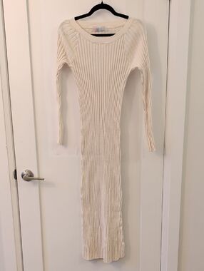 Free People Long-Sleeve Cream Ribbed Maxi Dress